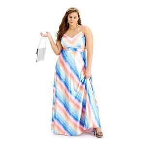 NWT CITY STUDIO Women Sz 14W Tie Dye Maxi Dress Fit + Flare Gown Rainbow $149